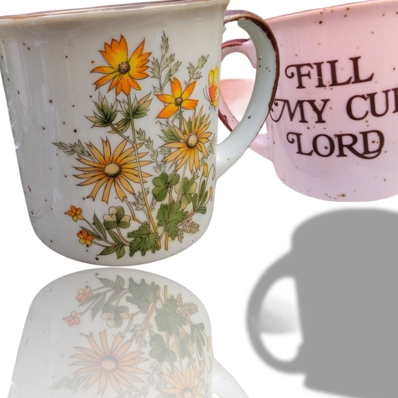 Vintage IronStone Floral Mug "Fill My Cup Lord"